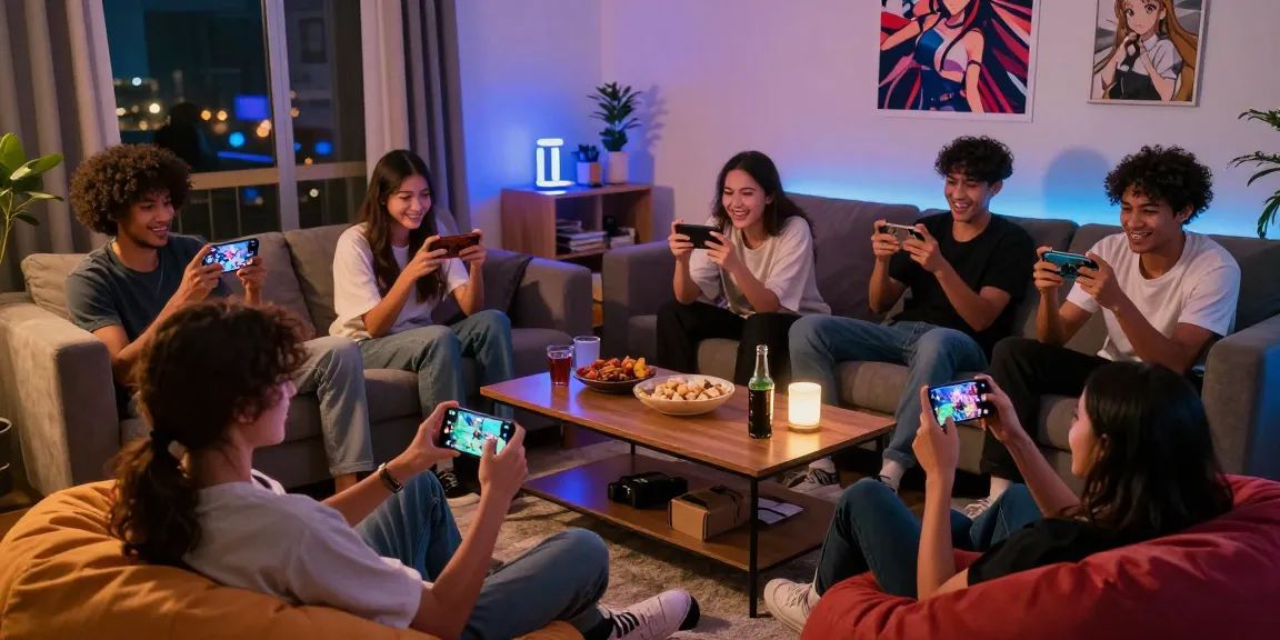 Exciting mobile hentai game experience with friends in cozy setting.